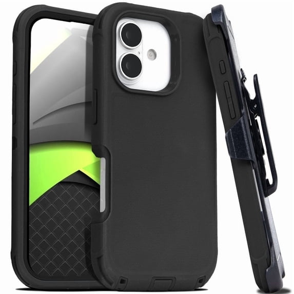For iPhone 17 Case With Belt Clip, Kickstand, Shockproof Dust/Drop Proof 3 in 1 Full Body Rugged Heavy Duty Durable Cover Black