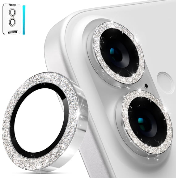 For iPhone 17 | Diamond Lens Protector, 9H Tempered Glass, Metal Ring Decor, HD & Scratch-Resistant, Crystal Clear Imaging,Silver