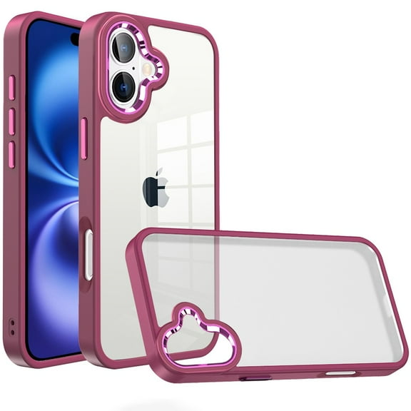 For iPhone 17 Finest Transparent Thick Acrylic Hybrid Metal Buttons Cover Case - Burgundy