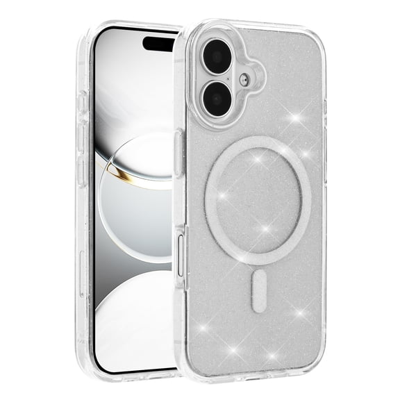 For iPhone 17 Phone Case, Slim-Fit Magnetic Charging Glitter Phone Case for iPhone 17 White