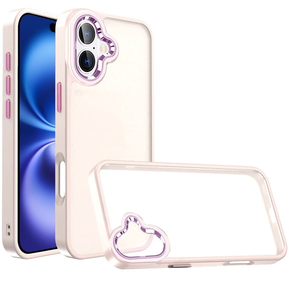 For iPhone 17 Polished Oil Thick Acrylic Metal Button Hybrid Case Cover - Beige