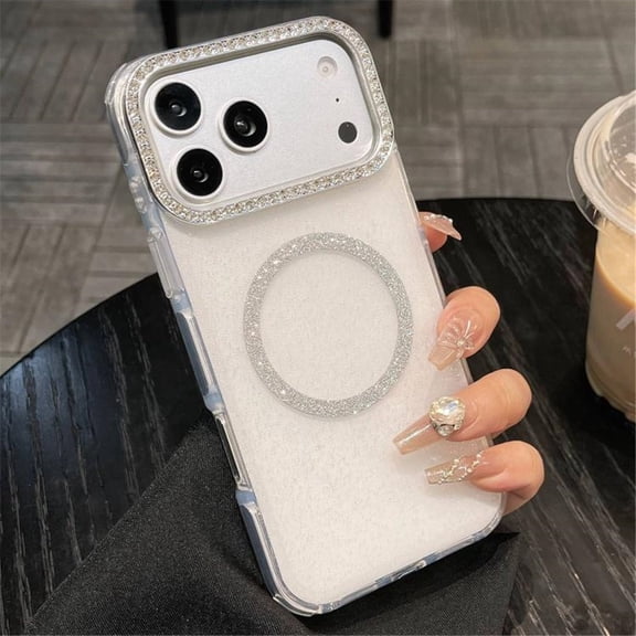 For iPhone 17 Pro Case Round edged semi transparent glitter MagSafe magnetic Shockproof with Anti-Fingerprint Phone Case,White,For iPhone 17 Pro