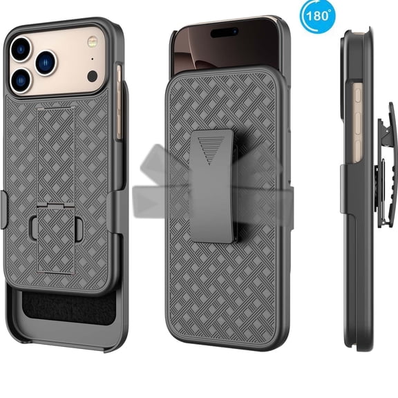 For iPhone 17 Pro Case with Swivel Belt Clip, Heavy Duty Shockproof Rugged Holster Combo, Full Body Protective Kickstand Cover - Black