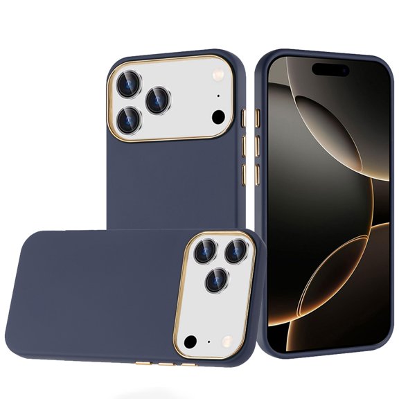 For iPhone 17 Pro Classy Slick Chromed Around Hybrid Case Cover - Dark Blue