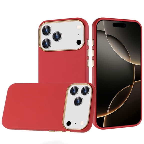 For iPhone 17 Pro Classy Slick Chromed Around Hybrid Case Cover - Red