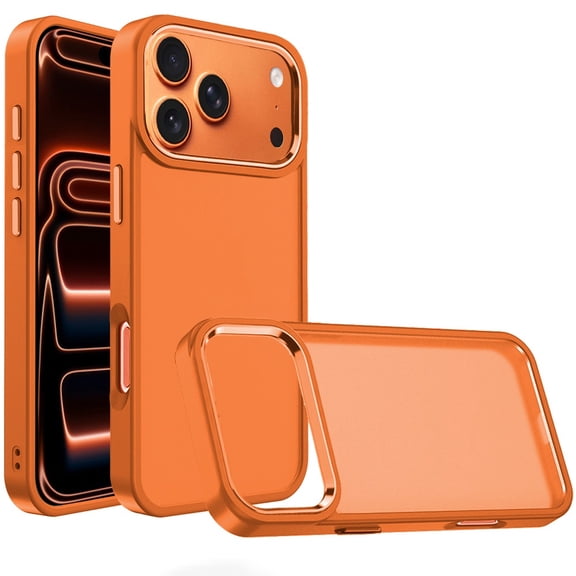 For iPhone 17 Pro Finest Transparent Thick Acrylic Hybrid Metal Buttons Cover Case - Cosmic Orange