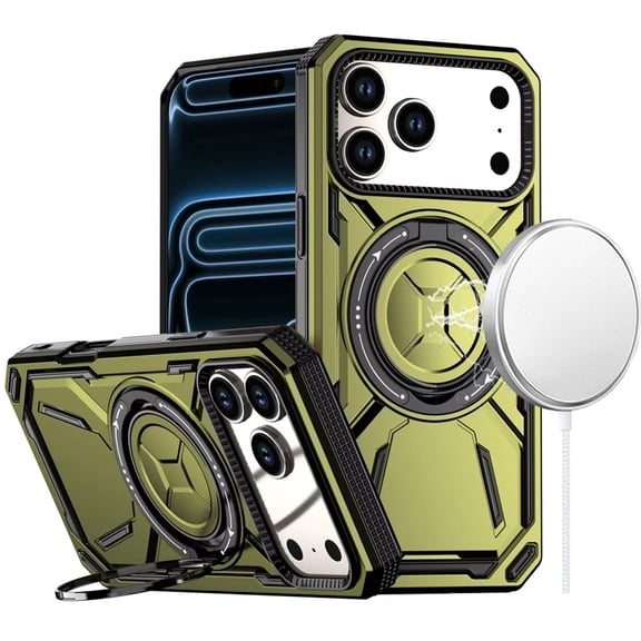 For iPhone 17 Pro Loop Hybrid with [Magnetic Ring Circle] 360 degrees Rotational Kickstand Case Cover - Midnight Green