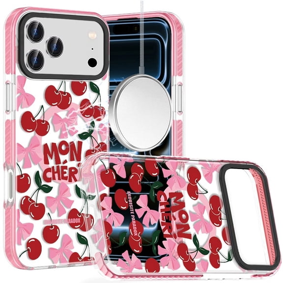 For iPhone 17 Pro Max Beautiful Magnetic Hybrid IMD Design Case - Red Cherries