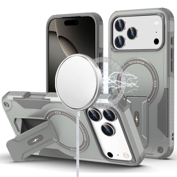 For iPhone 17 Pro Max Case Magnetic Circle Rugged Grip Kickstand +Tempered Glass