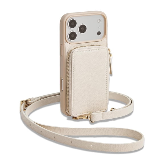 For iPhone 17 Pro Max Case Wallet with Card Holder,RFID Blocking Crossbody Strap Phone Cover for Women 6.9" Beige