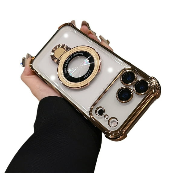 For iPhone 17 Pro Max Case with Kickstand,Clear Shockproof Scratch-resistant,Not Easy to Turn Yellow Protective Phone Cover,Gold,iPhone 17 Air-6.5"