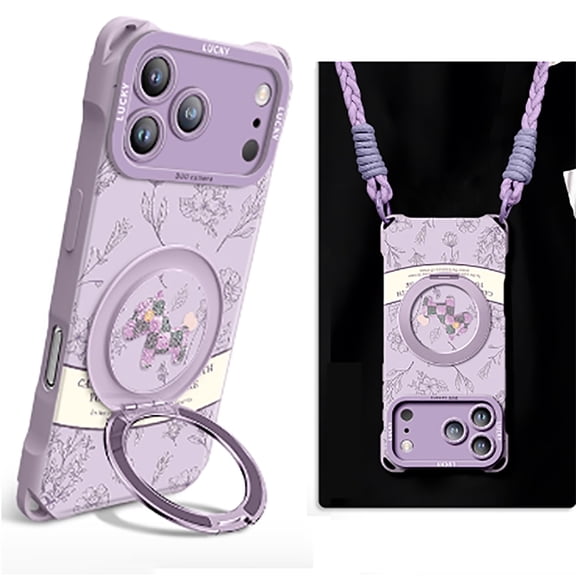For iPhone 17 Pro Max Case with Strap,Fit for Magsafe,360°Rotating Stand,Anti-drop Magnetic Silicone Phone Protective Cover