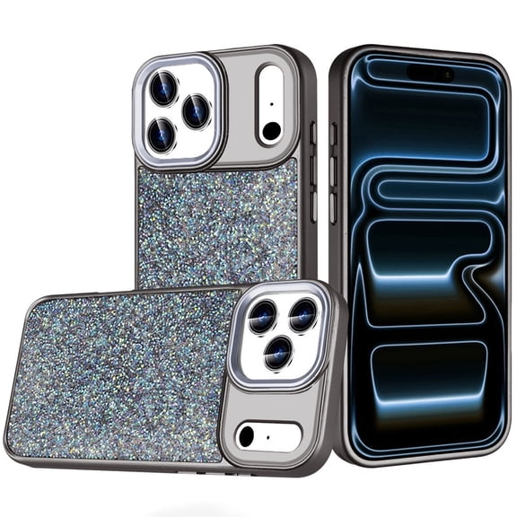 For iPhone 17 Pro Max Case Full Crystal Bling Metallic Buttons + Tempered Glass