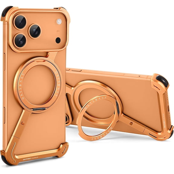 For iPhone 17 Pro Max Frameless Phone Case, 360° Rotation Kickstand Aluminum Metal Bumper Z Case, Protective Shock for iPhone 17 Pro Max
