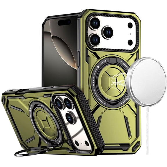 For iPhone 17 Pro Max Loop Hybrid with [Magnetic Ring Circle] 360 degrees Rotational Kickstand Case Cover - Midnight Green