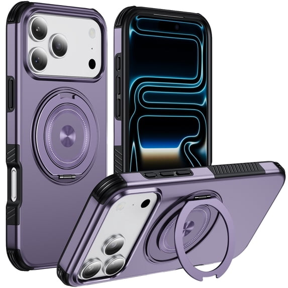 For iPhone 17 Pro Max Magnetic 360° Rotating Holder Phone Case,Purple,For iPhone 17 Pro Max