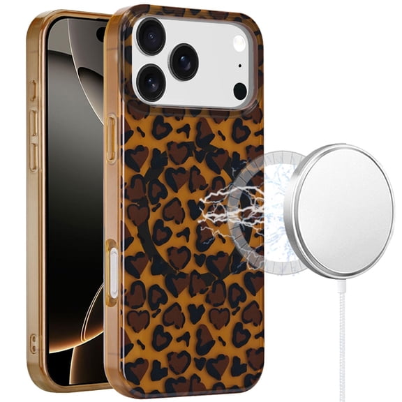 For iPhone 17 Pro Max [Magnetic] Double Layer Design IMD Case - Brown Leopard