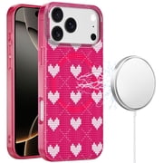 For iPhone 17 Pro Max [Magnetic] Double Layer Design IMD Case - Hearts on Pink
