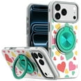 thumbnail image 1 of For iPhone 17 Pro Max Metal Diamond CD Pattern Design Matte Finished Hybrid with Rotational Ring [Car Mount Friendly] Case - Pastel Hearts, 1 of 4