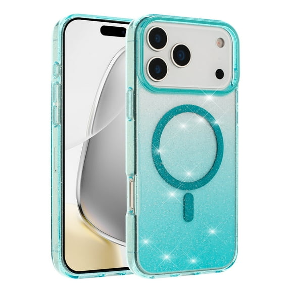 iPhone 17 Pro Max Phone Case, Slim-Fit Magnetic Charging Glitter Phone Case for iPhone 17 Pro Max Green