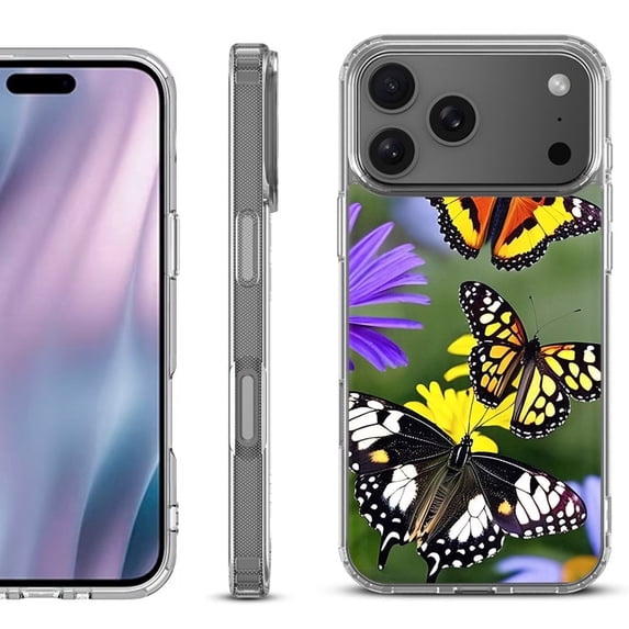For iPhone 17 Pro Max Protective Shockproof Phone Case, by OneToughShield - Butterfly Flower