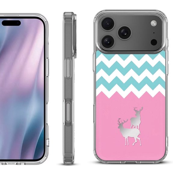 For iPhone 17 Pro Max Protective Shockproof Phone Case, by OneToughShield - Chevron/Teal/Deer