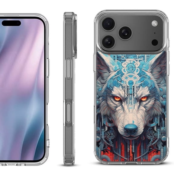 For iPhone 17 Pro Max Protective Shockproof Phone Case, by OneToughShield - Cyberpunk Wolf