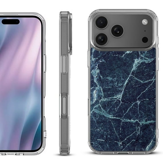 For iPhone 17 Pro Max Protective Shockproof Phone Case, by OneToughShield - Marble / Blue