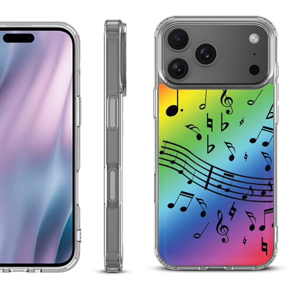 For iPhone 17 Pro Max Protective Shockproof Phone Case, by OneToughShield - Music Notes / Rainbow