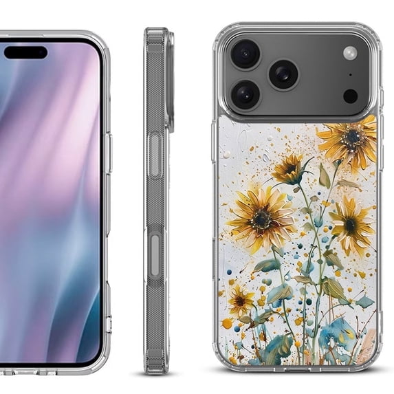 For iPhone 17 Pro Max Protective Shockproof Phone Case, by OneToughShield - Pastel Sunflowers