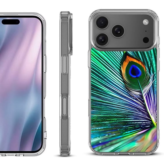 For iPhone 17 Pro Max Protective Shockproof Phone Case, by OneToughShield - Peacock Feather