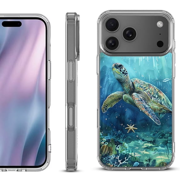 For iPhone 17 Pro Max Protective Shockproof Phone Case, by OneToughShield - Sea Turtle Undersea