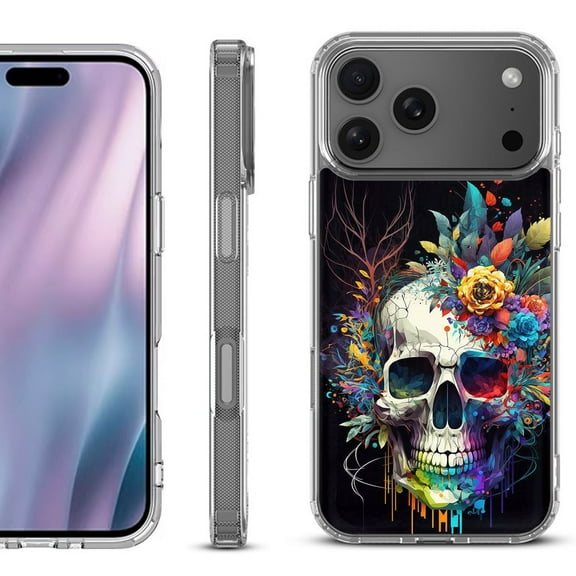 For iPhone 17 Pro Max Protective Shockproof Phone Case, by OneToughShield - Skull Flower