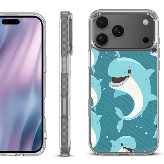 For iPhone 17 Pro Max Protective Shockproof Phone Case, by OneToughShield - Smiling Dolphin