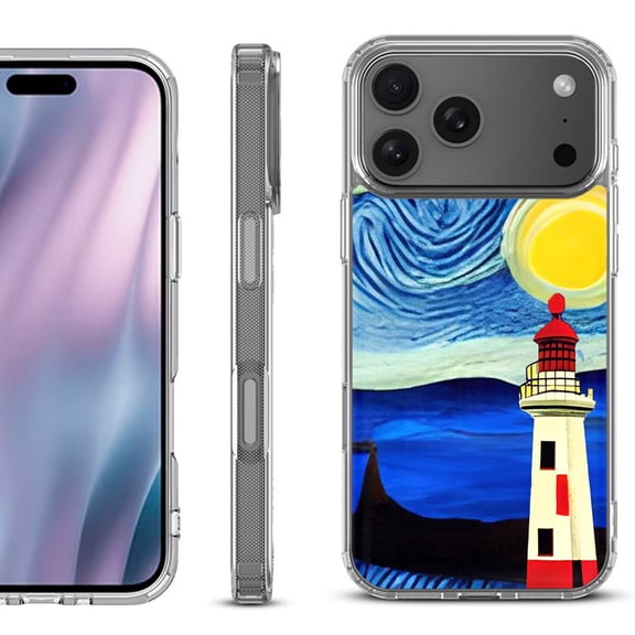 For iPhone 17 Pro Max Protective Shockproof Phone Case, by OneToughShield - Starry Night Lighthouse