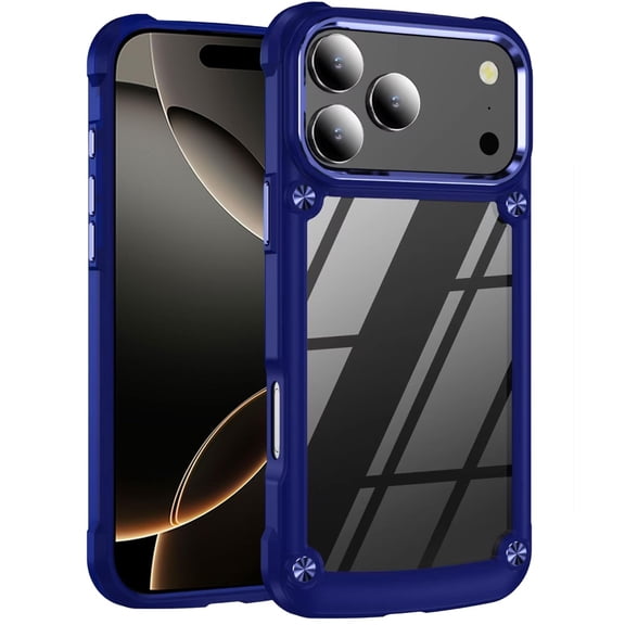 For iPhone 17 Pro Max Ultimate CaseX Transparent Hybrid Case with Metal Buttons And Camera Edges - Blue