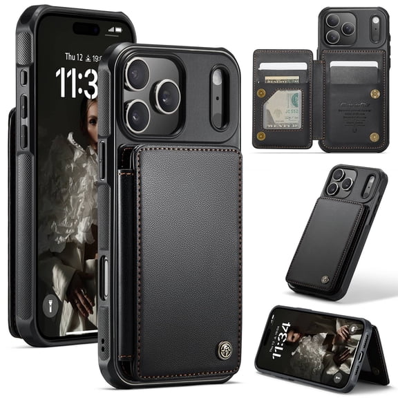 For iPhone 18 Pro Max Wallet Case with Card Holder, RFID Blocking Leather Flip Case, Magnetic Clasp, Built-in Kickstand, Shockproof Protective Cover