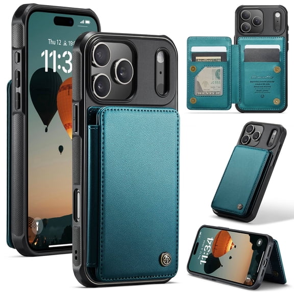 For iPhone 18 Pro Max Wallet Case with Card Holder, RFID Blocking Leather Flip Case, Magnetic Clasp, Built-in Kickstand, Shockproof Protective Cover
