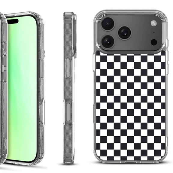 For iPhone 17 Pro Shockproof Protective Phone Case, by OneToughShield - Checker B/W