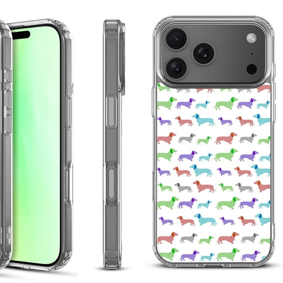 For iPhone 17 Pro Shockproof Protective Phone Case, by OneToughShield - Colorful Dachshund/Puppy