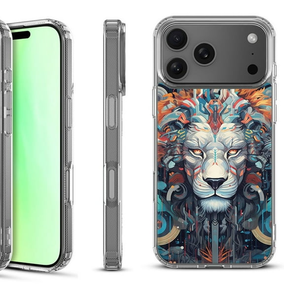 For iPhone 17 Pro Shockproof Protective Phone Case, by OneToughShield - Cyberpunk Lion