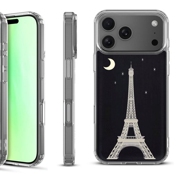 For iPhone 17 Pro Shockproof Protective Phone Case, by OneToughShield - Eiffel Tower Moon