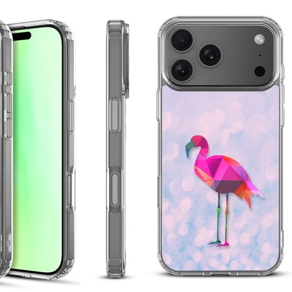 For iPhone 17 Pro Shockproof Protective Phone Case, by OneToughShield - Flamingo / Polygon