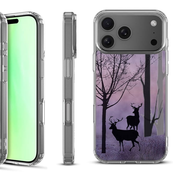 For iPhone 17 Pro Shockproof Protective Phone Case, by OneToughShield - Forest/Deer/Twilight