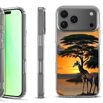 For iPhone 17 Pro Shockproof Protective Phone Case, by OneToughShield - Giraffe Sunset