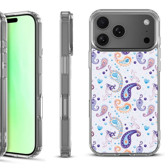 For iPhone 17 Pro Shockproof Protective Phone Case, by OneToughShield - Paisley Purple