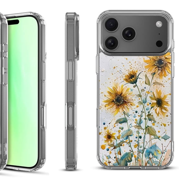 For iPhone 17 Pro Shockproof Protective Phone Case, by OneToughShield - Pastel Sunflowers