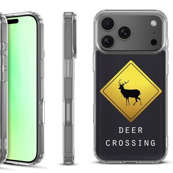 For iPhone 17 Pro Shockproof Protective Phone Case, by OneToughShield - Road Sign Deer