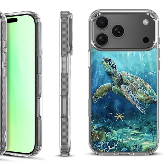 For iPhone 17 Pro Shockproof Protective Phone Case, by OneToughShield - Sea Turtle Undersea