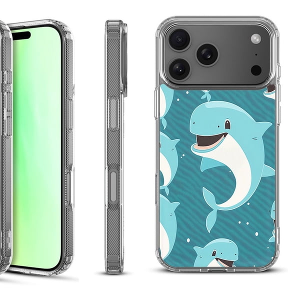 For iPhone 17 Pro Shockproof Protective Phone Case, by OneToughShield - Smiling Dolphin